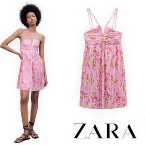 ZARA | Pink | PRINTED PLEATED DRESS